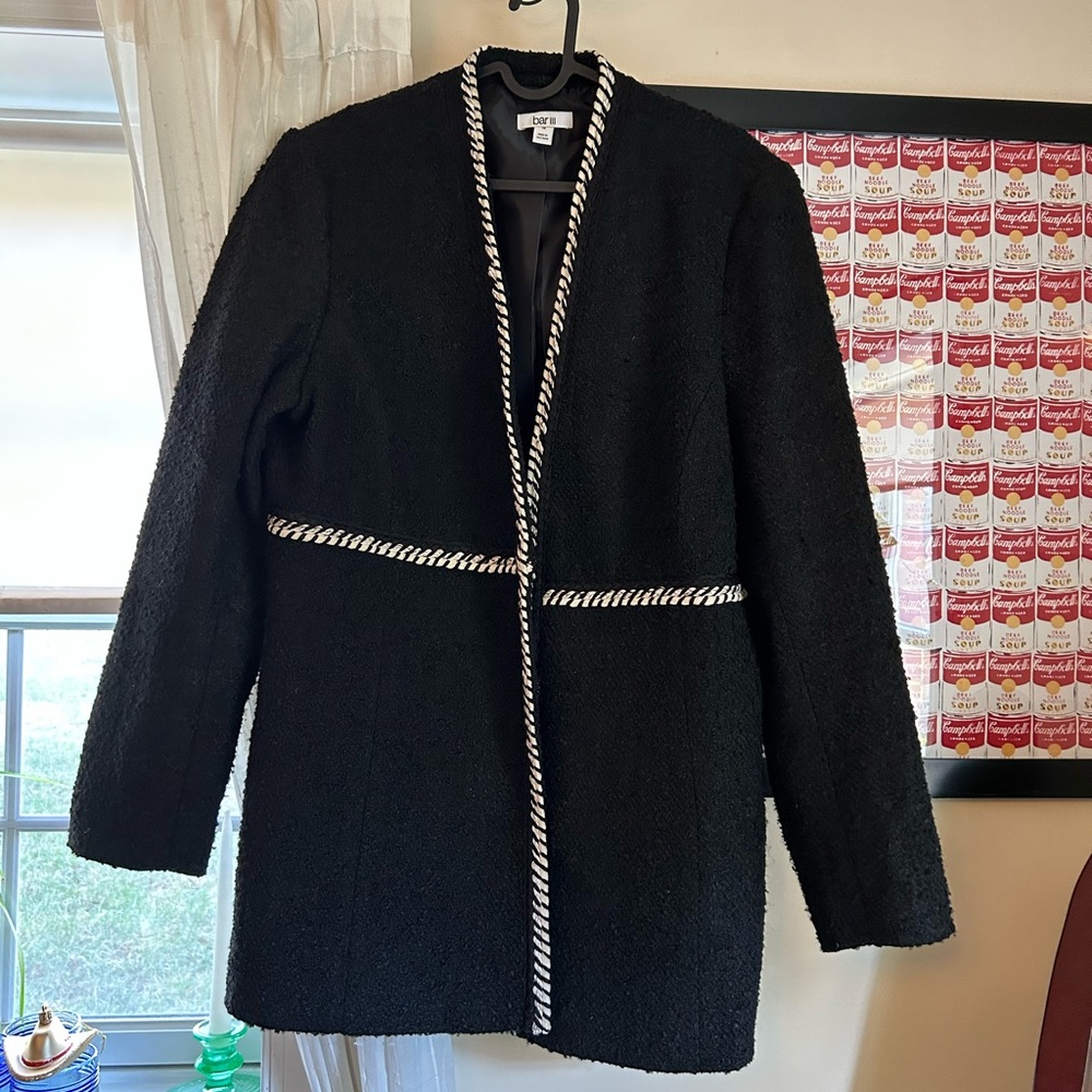 Bar III Womens Trail Blazer Black White Long Sleeve Hook Front Lined